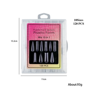 Set of 120 clear dual forms for nail extension in 10 sizes with plastic storage box