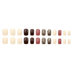 Faux ongles carrés courts en caramel et blanc laiteux avec paillettes dorées 24pcs
