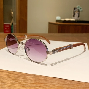 Gafas de Sol Ovaladas Retro Con Patillas de Grano de Madera Montura de Metal Protección UV400 Moda Hip Hop Gafas para Mujer Hombre