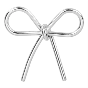 Detailed view of a minimalist silver 304 stainless steel bow pendant for DIY jewelry
