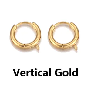 Detail of 12mm golden stainless steel DIY earring hoops with vertical hanging loops