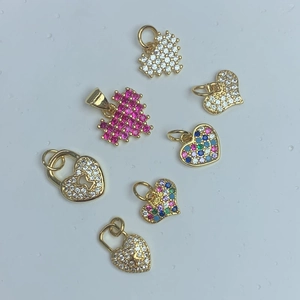 Heart Charms For Jewelry Making DIY Copper 18K Gold Plated Cubic Zirconia Pendants For Necklaces Colorful Sparkling