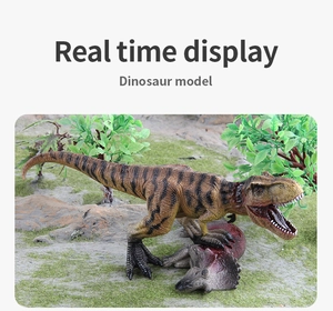 Detailed view of Tyrannosaurus Rex preying on Triceratops realistic dinosaur toy