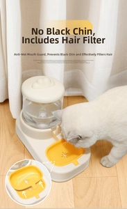 Cat water fountain with physical hair filtration and anti-wet chin feature in use