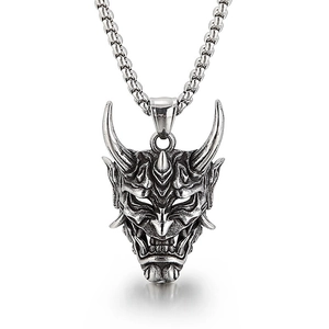 Zilveren gotische hannya-masker hanger van gepolijst roestvrij staal voor heren
