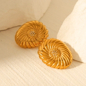 Boucles d'oreilles spirales en acier plaqué or 18K avec cristal floral sur pierre