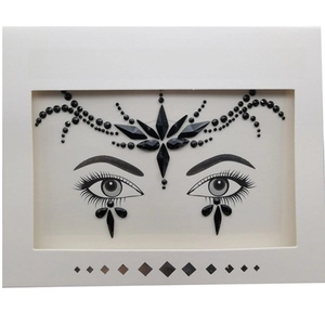 Face Crystal sticker with black rhinestones and sequins for forehead and eye decoration