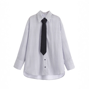 Camicia A Righe A Maniche Lunghe Da Donna Con Cravatta Poliestere Camicetta Con Revers Stile Preppy Ufficio