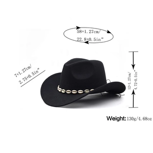 Classic black wool felt jazz hat with shell band and dimensions for outdoor wear