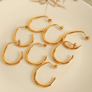 Minimalist Titanium Steel U Shaped Geometric Hoop Earrings For Women Gold Plated Waterdrop Fashion Jewelry Simple Earring Gift