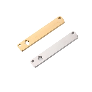 Polished stainless steel rectangular bar pendant with dual holes in gold and silver finish
