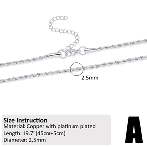 Silver twist rope chain necklace in 2.5mm width with lobster clasp and extension