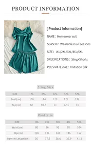 Detailed size chart for women's plus size imitation silk camisole and shorts sleepwear set