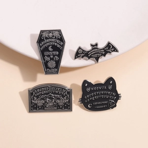 Gothic Ouija Board Enamel Pins Bat Coffin Cat Head Shape Zinc Alloy Brooches For Halloween Clothes Bag Decoration Jewelry Gift