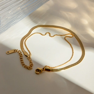 Double Layer Anklet 18K Gold Plated Stainless Steel Snake And Bead Chain Boho Beach Jewelry For Women