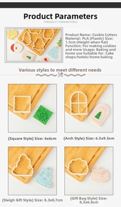 Detail view of 4-piece PLA cookie cutter set with dimensions for Christmas baking designs