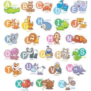 Educational alphabet wall decal with cute cartoon animals from A to Z for kids' rooms