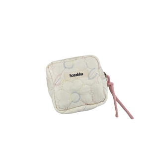 Small quilted padded organizer pouch for sanitary napkins with colorful flower stitching
