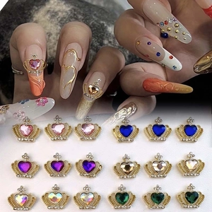 Colorful crown nail art charms with sparkling rhinestones for luxury manicure designs