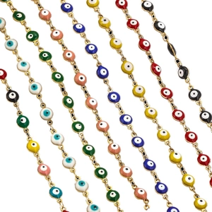 Colorful 18K gold plated stainless steel evil eye chain for DIY jewelry making