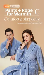 Detail of light blue coral fleece robe with soft 5-6mm thick plush texture and warmth