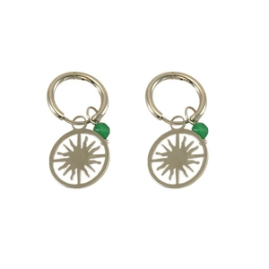 Silver sun pendant earrings with green beads and hollow starburst hoops for women