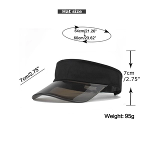Dimensions détaillées de la visière pare-soleil noire avec tour de tête réglable de 54 à 60 cm