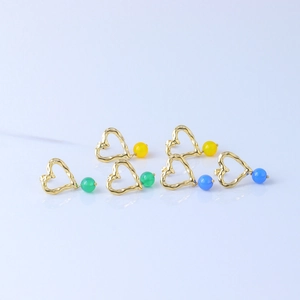 Blue agate irregular heart earrings with 18K gold plating and colorful hanging beads