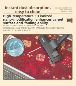 Close-up of a red Christmas rug with easy-to-clean fibers and dust absorption detail
