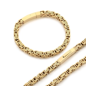 Bracciale bizantino in acciaio inossidabile placcato oro 18k con chiusura a cassetta