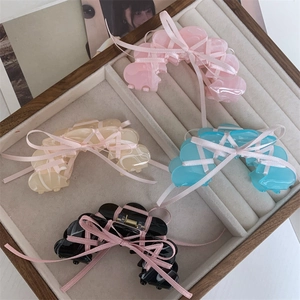 Ballet Style Ribbon Bow Acetic Acid Hair Claw Clip Sweet Fairy Shark Clip For Women Elegant Hair Accessories Hair Catch