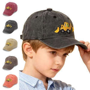 Kids Baseball Cap Washed Cotton Excavator Embroidery Sun Protection Vintage Style Adjustable Outdoor Sun Hat Boys Girls