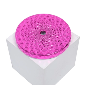 Detail view of a pink diamond-textured straw cup lid with metallic plating finish