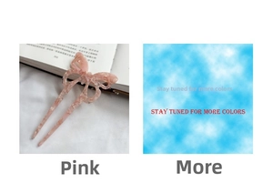 Detailed view of pink marble acetate butterfly hair stick with elegant U-shape design