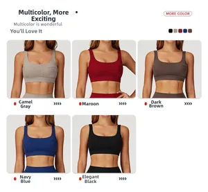 Dettaglio reggiseno sportivo con scollo a U in cinque colori e tessuto molto elastico