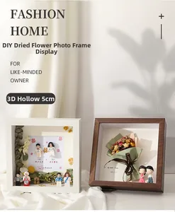 Detail view of 5cm deep hollow wooden DIY shadow box frame for dried flower displays