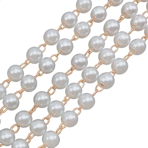 Elegant white pearl chain with golden metal rings for DIY jewelry and accessories