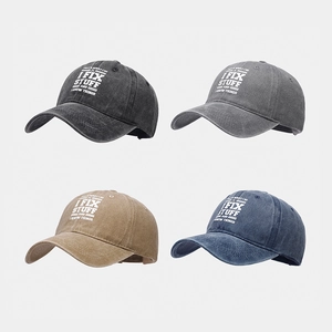 Washed Cotton Baseball Cap Retro Distressed Sun Hat With Slogan Print For Men Women Casual Sports Adjustable