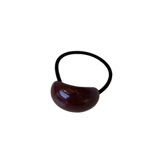Minimalist deep red oval resin hair tie with high elastic black rubber band for girls