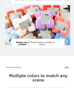 Detailed view of colorful soft coral fleece face towels with minimalist paper packaging