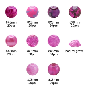 Detailed view of 8mm pink crackle beads and natural gravel for DIY jewelry making