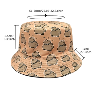 Beige bucket hat with cute Capybara print for sun protection, showing outdoor casual style