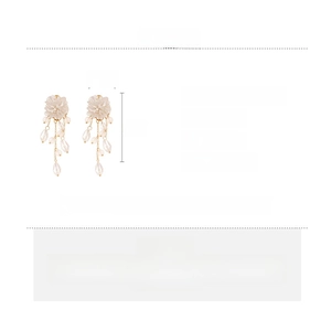 Detailed size chart and material specs for acrylic flower tassel earrings with glass beads