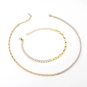 18K Gold Plated Stainless Steel Necklace And Bracelet Patchwork Zircon Tennis Paperclip Chain Jewelry For Women Elegant