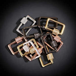 Macro shot of 18K gold micro-pave rectangular screw clasps for DIY jewelry making
