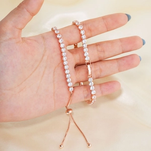 Luxurious Adjustable Copper Zirconia Tennis Bracelet Set For Women Rose Gold Geometric Charm Jewelry Wrist Hand Accessory