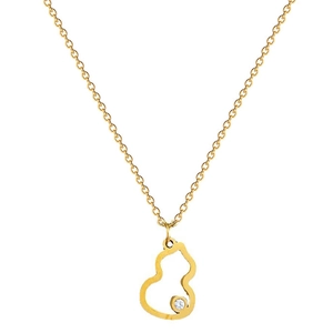 Minimalist gold titanium steel necklace with gourd pendant and sparkling round crystal