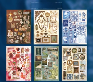 Detail view of 12 pieces vintage style matte film stickers for scrapbooking and DIY crafts