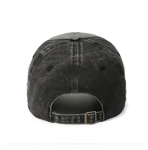 Back view of vintage washed baseball cap featuring adjustable metal buckle and stitching