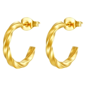 Chic 18K gold plated stainless steel twisted hoop earrings with a polished spiral design